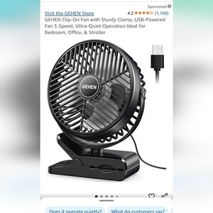 GEHEN Black Clip-On Fan